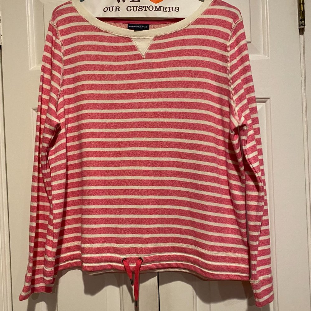 American Living Pink and White Striped Woman's Long-Sleeved Top, XL, New w/Tags